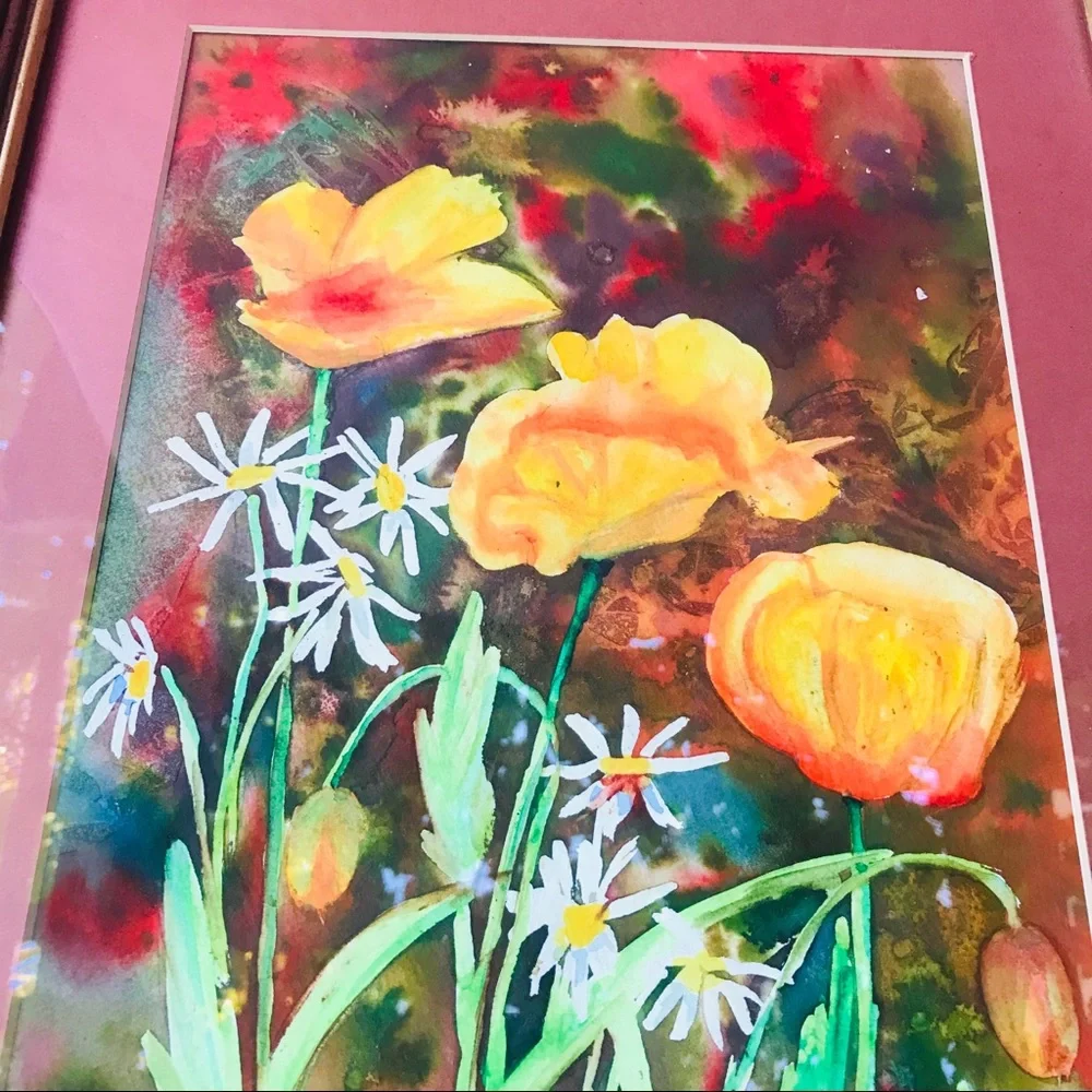Vintage original watercolor painting in frame